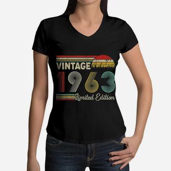 Vintage 1963 Distressed Retro Women V-Neck T-Shirt | Seseable UK