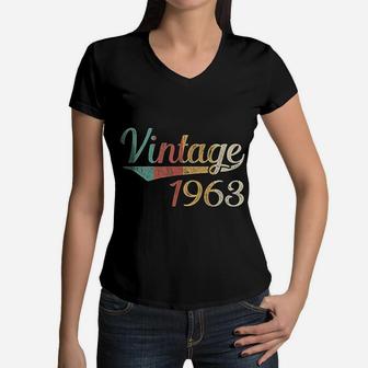 Vintage 1963 Made In 1963 Birthday Women V-Neck T-Shirt - Seseable