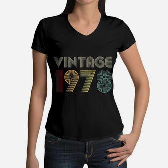Vintage 1978 44th Birthday Gift 44 Years Old Women V-Neck T-Shirt - Seseable