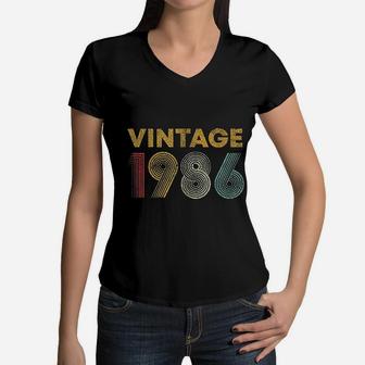 Vintage 1986 35th Birthday Gift Women V-Neck T-Shirt - Seseable