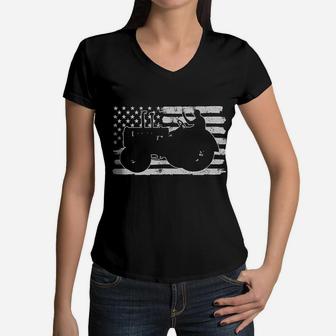 Vintage 4th Of July Usa Flag Farmer Farming Tractors Women V-Neck T-Shirt - Seseable