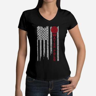 Vintage American Flag Water Polo Women V-Neck T-Shirt - Seseable