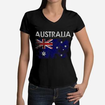 Vintage Australia Australian Flag Women V-Neck T-Shirt - Seseable