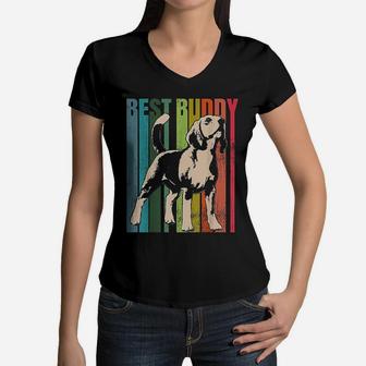 Vintage Beagle Colorful Dog Lover Women V-Neck T-Shirt - Seseable