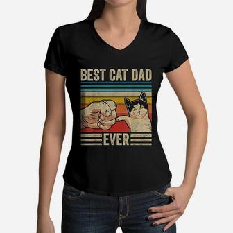 Vintage Best Cat Dad Ever Bump Fit Fathers Day Gifts Women V-Neck T-Shirt - Seseable