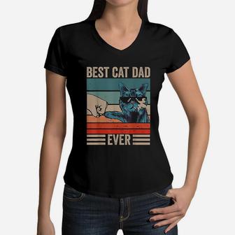 Vintage Best Cat Dad Ever Fathers Day Gifts Women V-Neck T-Shirt - Seseable