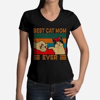 Vintage Best Cat Mom Ever Funny Gifts For Mom Women V-Neck T-Shirt - Seseable