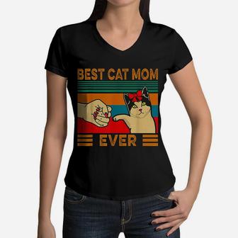 Vintage Best Cat Mom Ever Great Gifts For Mom Women V-Neck T-Shirt - Seseable
