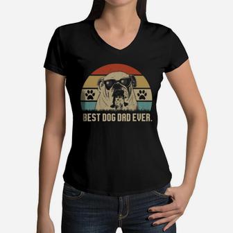 Vintage Best English Bulldog Dad Ever Fathers Day Gift Shirt Women V-Neck T-Shirt - Seseable