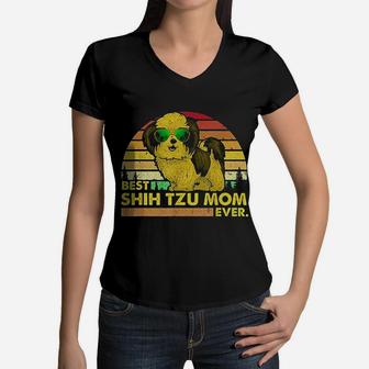 Vintage Best Shih Tzu Mom Ever Dog Women V-Neck T-Shirt - Seseable