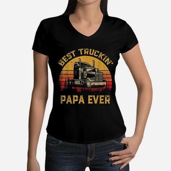 Vintage Best Truckin Papa Ever Retro Women V-Neck T-Shirt - Seseable