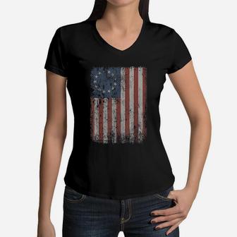 Vintage Betsy Ross Flag Women V-Neck T-Shirt - Seseable
