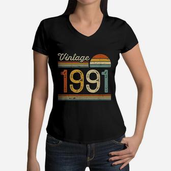 Vintage Born In 1991 Birthday Gift 30th Birthday Women V-Neck T-Shirt - Seseable