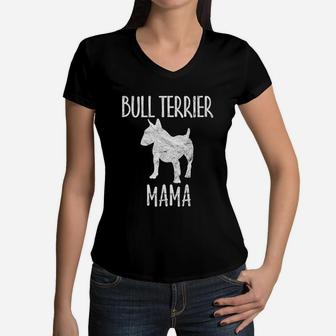 Vintage Bull Terrier Mama Gift Bully Mom Dog Owner Mother Women V-Neck T-Shirt - Seseable