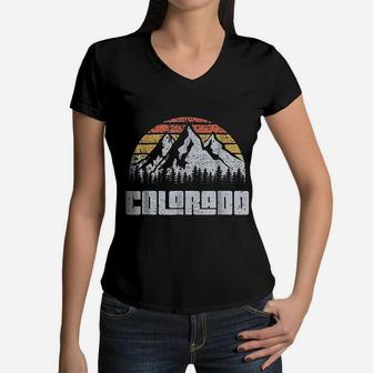 Vintage Colorado Mountains State Nature Sun Retro Women V-Neck T-Shirt - Seseable