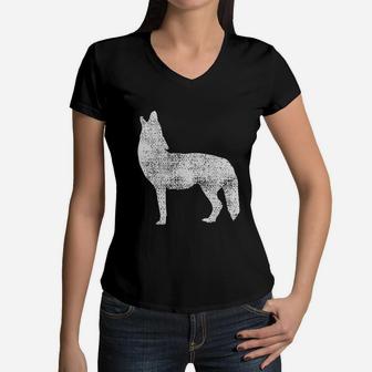 Vintage Coyote Alaska Canada Women V-Neck T-Shirt - Seseable