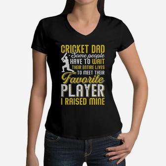 Vintage Cricket Dad, My Favorite Cricket Player Calls Me Son Funny Women V-Neck T-Shirt - Seseable