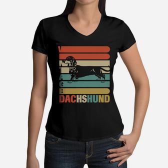 Vintage Dachshund Dog Shirts For Who Love Dachshund Women V-Neck T-Shirt - Seseable