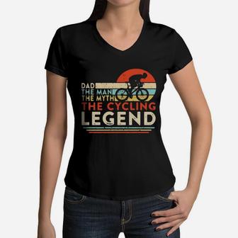 Vintage Dad The Man The Myth The Cycling Legend Shirth Women V-Neck T-Shirt - Seseable