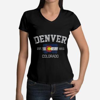Vintage Denver Colorado Est 1858 Souvenir Women V-Neck T-Shirt - Seseable