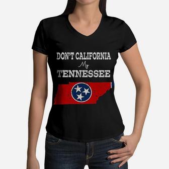 Vintage Dont California My Tennessee Tennessee Flag Map Women V-Neck T-Shirt - Seseable