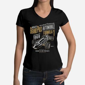 Vintage Formula Race Grand Prix Car Racing Driver T Shirt Women V-Neck T-Shirt - Seseable