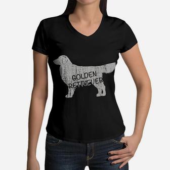 Vintage Golden Retriever Dog Lover Women V-Neck T-Shirt - Seseable