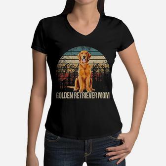 Vintage Golden Retriever Mom Funny Dog Lover Women V-Neck T-Shirt - Seseable