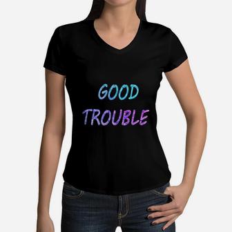Vintage Good Trouble Women V-Neck T-Shirt - Seseable