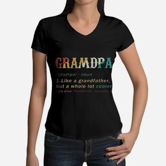 Vintage Grandpa Like A Grandfather But A Lot Cooler Funny Women V-Neck T-Shirt - Seseable