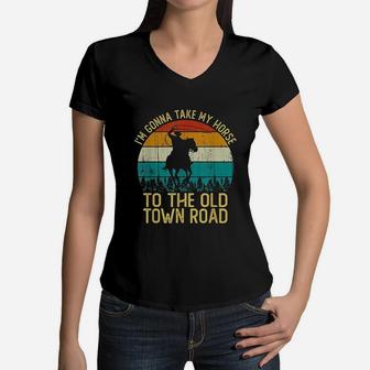 Vintage I Am Gonna Take My Horse To The Old Town Road Women V-Neck T-Shirt - Seseable