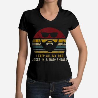 Vintage I Keep All My Dad Jokes In A Dad-a-base, Rad Dad Women V-Neck T-Shirt - Seseable