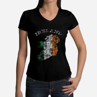 Vintage Ireland Irish Flag Women V-Neck T-Shirt - Seseable
