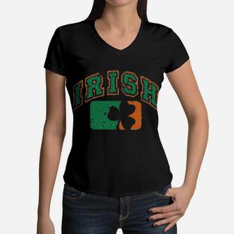 Vintage Irish Flag Shamrock Baseball Women V-Neck T-Shirt - Seseable