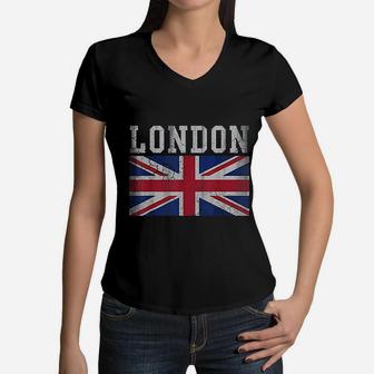 Vintage London England Women V-Neck T-Shirt - Seseable