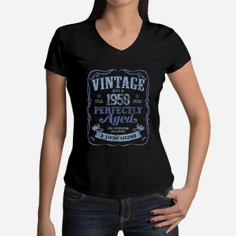 Vintage Made In 1958 Classic 63rd Birthday Living Legend Women V-Neck T-Shirt - Seseable
