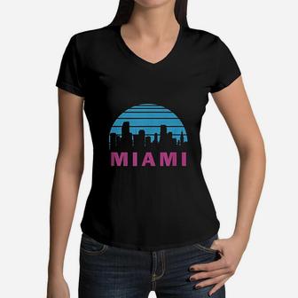 Vintage Miami Florida Women V-Neck T-Shirt - Seseable