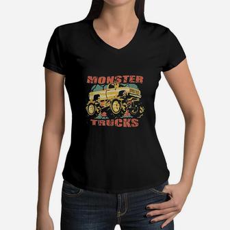 Vintage Monster Truck Racing Women V-Neck T-Shirt - Seseable
