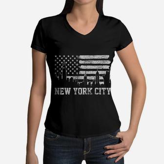 Vintage New York City Nyc Big Apple Trip Women V-Neck T-Shirt - Seseable