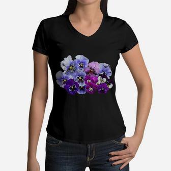 Vintage Pansies Flowers Gardening Pansy Lover Women V-Neck T-Shirt - Seseable