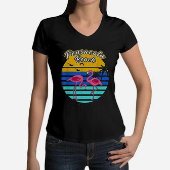 Vintage Pensacola Beach Family Vacation Women V-Neck T-Shirt - Seseable