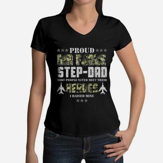 Vintage Proud Air Force Step Dad Women V-Neck T-Shirt - Seseable