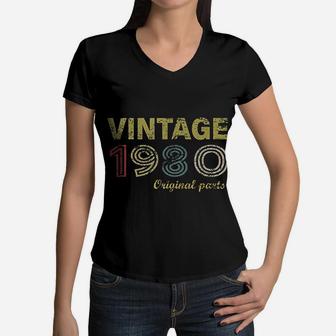 Vintage Retro 1980 Birthday Gift Women V-Neck T-Shirt - Seseable