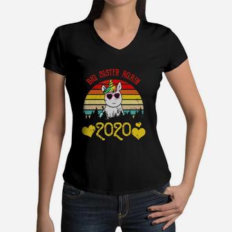 Vintage Retro Big Sister Again Unicorn Sisters Day Shirt Women V-Neck T-Shirt | Seseable UK