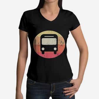 Vintage Retro Bus Driver Gift Women V-Neck T-Shirt - Seseable