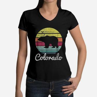 Vintage Retro Co Colorado Wildlife Bear Women V-Neck T-Shirt - Seseable