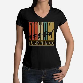 Vintage Retro Evolution Of Taekwondo Funny Gift Women V-Neck T-Shirt - Seseable