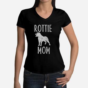 Vintage Rottweiler Mom Women V-Neck T-Shirt - Seseable
