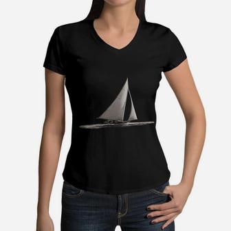 Vintage Sail Boat Nautical Dad Sailing Women V-Neck T-Shirt - Seseable