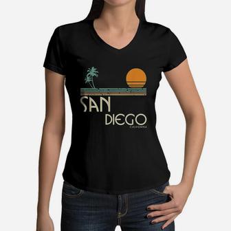 Vintage San Diego California Women V-Neck T-Shirt - Seseable